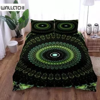 Комплект постельного белья для мальчиков Vintage Jade Mandala Green Duvet Cover Set King Queen Double Full Twin Single Size Boys EU single(135x200cm)