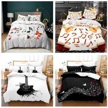 Комплект постельного белья для меломанов, музыкальные инструменты и музыкальные символы, тематический фон, пододеяльник, наволочка, украшение для постельного белья 2/3 спальни Baby 100x135cm