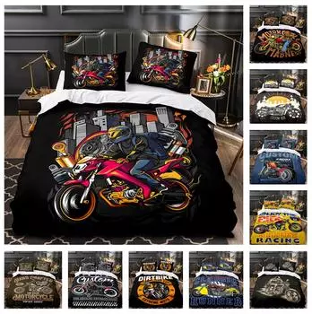 Комплект постельного белья для мотоцикла с 3D-мультфильмом, классическое мотоциклетное одеяло и наволочка для быстрого высыхания, мягкое и удобное украшение для дома Baby 100x135cm
