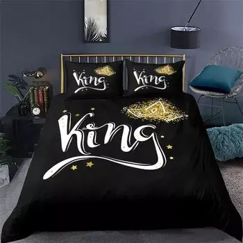 Комплект постельного белья для пар с 3D-печатью I Love You Crown, пододеяльник, двуспальный, двуспальный, двуспальный, двуспальный, для взрослых и детей, постельное белье, пододеяльник 2/3 шт. 135X200cm