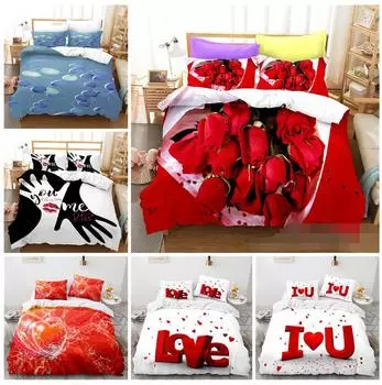 Комплект постельного белья для пары, комплект постельного белья ко Дню Святого Валентина, пододеяльник, наволочка, простыня/двуспальная кровать, 2/3 предмета, украшение дома Baby 100x135cm