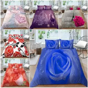 Комплект постельного белья для пары, пододеяльник с узором розы, наволочка, комплект постельного белья, AU/EU/US, полноразмерная односпальная/двуспальная кровать Baby 100x135cm
