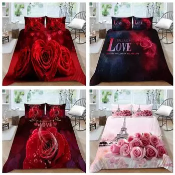 Комплект постельного белья для пары, пододеяльник с розой, наволочка, двуспальная кровать, полноразмерное покрывало, моющийся на молнии, удобное украшение для дома Baby 100x135cm