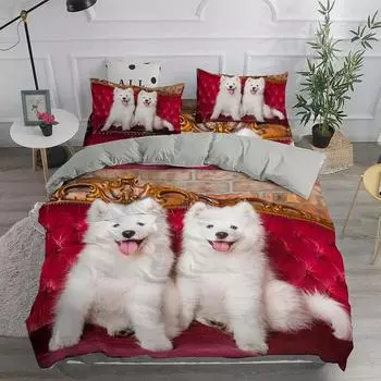 Комплект постельного белья для собак King Size с милым самоедом и улыбающимся ангелом, комплект постельного белья для детей и подростков, девочек, милый щенок, полиэстеровое одеяло 70x133cm 2pcs