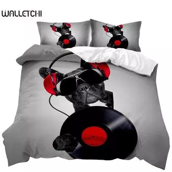 Комплект постельного белья для собак с изображением французских бульдогов для детей-подростков, двухспальных, черного цвета, с изображением щенка, питомца, собачки, животного, полиэстеровое одеяло EU single(135x200cm)