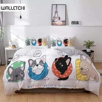 Комплект постельного белья для собак с 3D рисунком, милый французский бульдог, щенок, пододеяльник, наборы с мультяшным рисунком, домашние животные, домашний текстиль, размер Queen, 2/3 шт., King Full EU single(135x200cm)