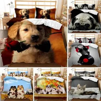 Комплект постельного белья для собак с изображением французских бульдогов для детей-подростков, двухспальных, черного цвета, с изображением щенка, питомца, собачки, животного, полиэстеровое одеяло 70x133cm 2pcs