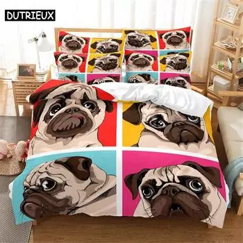 Комплект постельного белья для собак 3D Queen Bedding Duvet Cover Set Bedding Bed Cover Cotton Queen Bed Cover Set Bed Set Bedding EU single(135x200cm)&set