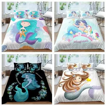 Комплект постельного белья для спальни, постельное белье с русалкой, пододеяльник, наволочка, двуспальная кровать, полный размер, удобное украшение для дома Baby 100x135cm