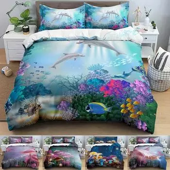 Комплект постельного белья Dolphin Deep Sea Butterfly Mushroom Duvet Cover 3D Queen Twin King Одеяло Покрывало Покрывало Домашний Текстиль 70x133cm 2pcs