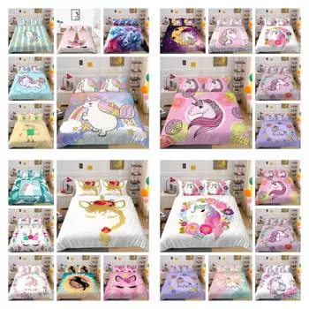 Комплект постельного белья, домашний текстиль, комплект пододеяльников с единорогом для девочек, один размер, пододеяльник, костюм, декор из микрофибры для спальни UK Single 135x200cm