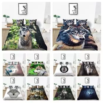 Комплект постельного белья, домашний текстиль, постельное белье с наволочкой, постельное белье с волком, 2/3 шт., пододеяльники для мальчиков, мужчин и женщин UK Single 135x200cm