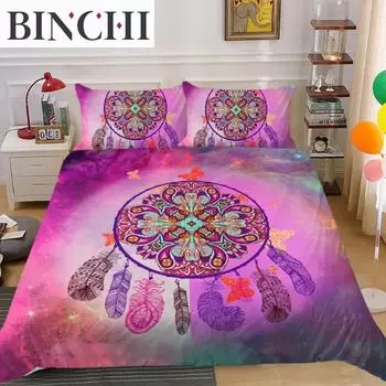 Комплект постельного белья Dream Catcher King Size Pink Boho DreamCatcher для детей и подростков из микрофибры, бохо, перьевое одеяло EU single(135x200cm)