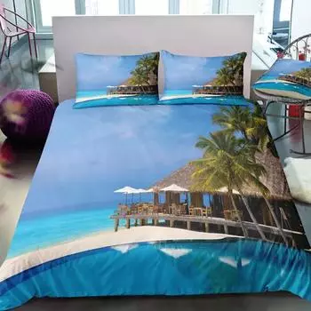 Комплект постельного белья Dream NS Modern Nature с 3D-цифровой печатью Beach Coconut Grove Summer Bedroom, простыня, наволочка, комплект постельного белья 110X230cm(2Pcs)