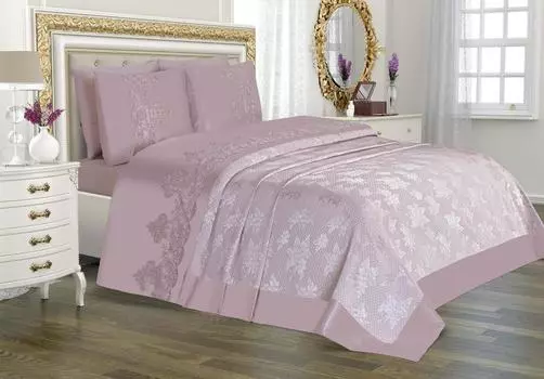 Комплект постельного белья Dubai Plain 6 шт., Покрывало 230х240, Простыня 230х240, Наволочка 50х70 Двойной размер Пудра