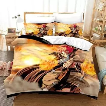 Комплект постельного белья Fairy Tail, Комплект постельного белья Anime, Комплекты пододеяльников, 3D-принт, Односпальная кровать, Двуспальная кровать, Полная кровать, Двуспальная кровать, Двуспальная кровать, Взрослый, Детская, Спальня, 70x133cm 2pcs