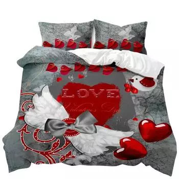 Комплект постельного белья Festival с принтом ко Дню святого Валентина, романтический комплект постельного белья из полиэстера для влюбленных, размер Queen King Size 70x133cm 2pcs