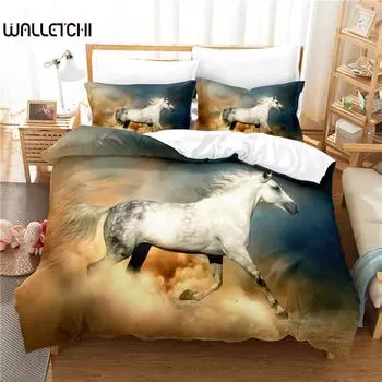 Комплект постельного белья Fine Horse, комплект пододеяльников, комплект постельного белья с 3D-печатью, комплект постельного белья размера Queen, модный дизайн EU single(135x200cm)