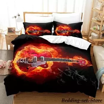 Комплект постельного белья Fire Guitar Single Twin Full Queen King Size Bed Set Adult Kid Bedroom Duvetcover Sets Anime Parure de lit Bed 70x133cm 2pcs