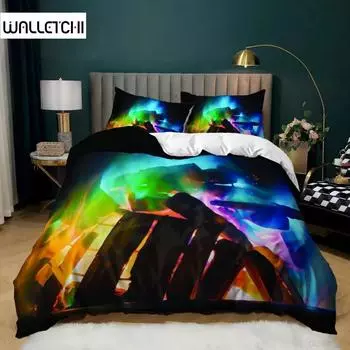 Комплект постельного белья Firewood из микрофибры с эффектом горящего пламени для подростков и взрослых, мягкий двухспальный пододеяльник размера «king-size» EU single(135x200cm)