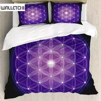 Комплект постельного белья Flower of Life, темно-синий, размера Queen, с геометрическим принтом звезд, комплект постельного белья из 2/3 предметов, пододеяльник для детей подростков и взрослых EU single(135x200cm)