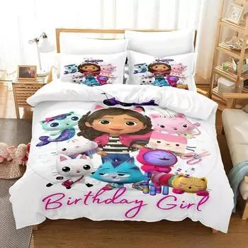 Комплект постельного белья Gabbys Dollhouse Single Twin Full Queen King Size Bed Set Adult Kids Bedroom Duvet Cover Sets 3D Anime Bed Sheet Set 70x133cm 2pcs
