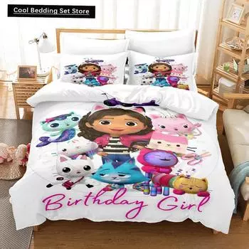 Комплект постельного белья Gabbys Dollhouse Single Twin Full Queen King Size Bed Set Adult Kids Bedroom Duvet Cover Sets 3D Anime Bed Sheet Set 150x200cm 3pcs