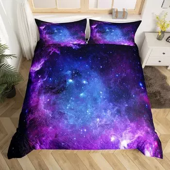 Комплект постельного белья Galaxy для подростков Комплект постельного белья Starry Sky Постельное белье Cosmos с наволочкой Мягкий дизайн из микрофибры на молнии 90X200cm 2PCS