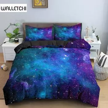 Комплект постельного белья Galaxy Space 3D Universe Пододеяльник Психоделический пододеяльник с застежкой-молнией Двуспальный полиэстеровый пододеяльник для детей 140x200cm 3pcs