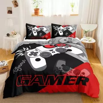 Комплект постельного белья Game Duvet Cover Set Game Contoller для детей, мальчиков, подростков, игровой комплект постельного белья Double Queen King Size из полиэстера 70x133cm 2pcs золотой