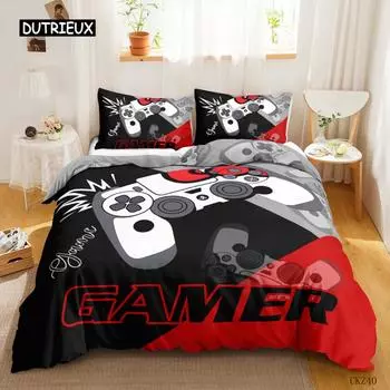 Комплект постельного белья Game Duvet Cover Set Game Contoller для детей, мальчиков, подростков, игровой комплект постельного белья Double Queen King Size из полиэстера EU single(135x200cm)
