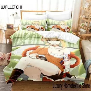 Комплект постельного белья Game Yoimiya Genshin Impact, мультяшный аниме-комплект из трех предметов, для взрослых и детей, для спальни, пододеяльник, наборы 3D Kawaii Girls 70x133cm 2pcs