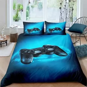 Комплект постельного белья Gamer Duvet Cover Set с 3D-принтом для детской игровой комнаты Black Button с контроллером King Queen Size для мальчиков подростковый комплект постельного белья из полиэстера 70x133cm 2pcs