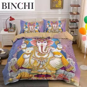 Комплект постельного белья Ganesha Bohemian Elephant Комплект постельного белья из микрофибры Двуспальное одеяло размера Queen King Size для подростков и взрослых EU single(135x200cm)