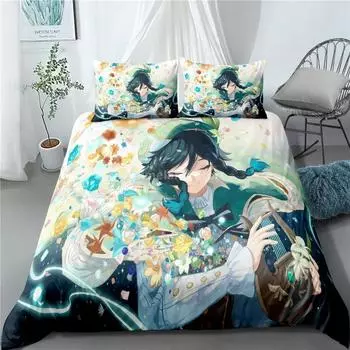 Комплект постельного белья Genshin Impact с игровым принтом, пододеяльник, одеяло, мягкий пододеяльник, комплекты домашнего текстиля, размер Queen King Size, декор детской комнаты для девочек 70x133cm 2pcs