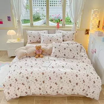 Комплект постельного белья Girl Heart Fresh Small Floral из четырех предметов, односпальная кровать из стираного хлопка, комплект из трех предметов для спальни 1.2m bed