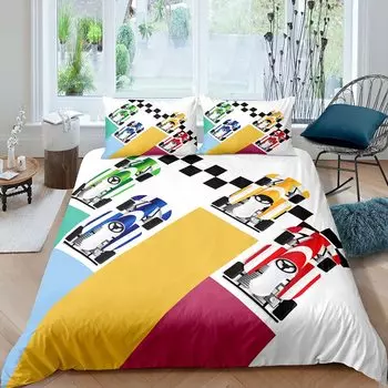 Комплект постельного белья Go Kart, скоростные машины, пододеяльник, чехол для спортивного автомобиля, турнирный пододеяльник для мальчиков, взрослых, гоночный мотоцикл, скутер, ребенок US Queen(228x228cm)