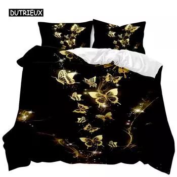 Комплект постельного белья Golden Butterfly Duvet Cover Set Exotic Luxury Style Комплект постельного белья для взрослых девочек Butterfly Queen King Size Полиэстеровый чехол-одеяло EU single(135x200cm)