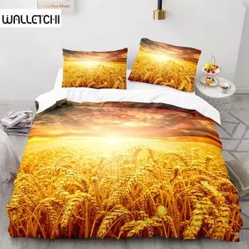 Комплект постельного белья Golden Wheat Field из микрофибры с изображением урожая пшеницы для взрослых, двуспальных, двуспальных, в скандинавском стиле EU single(135x200cm)