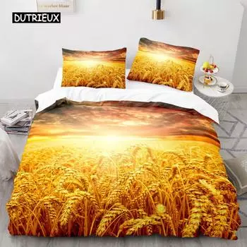 Комплект постельного белья Golden Wheat Field из микрофибры с изображением урожая пшеницы для взрослых, двуспальных, двуспальных, в скандинавском стиле EU single(135x200cm)