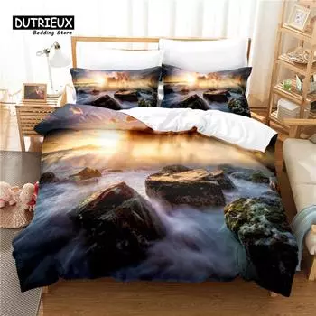 Комплект постельного белья «Горы и реки», модный комплект постельного белья, мягкий, удобный, дышащий, для декора спальни и гостевой комнаты EU single(135x200cm)