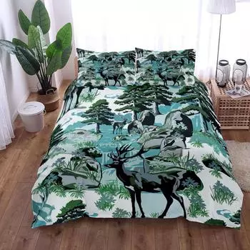 Комплект постельного белья Green Deer Hunter Grove Painting Duvet Cover Set King Queen Double Full Twin Single Size 135x200cm