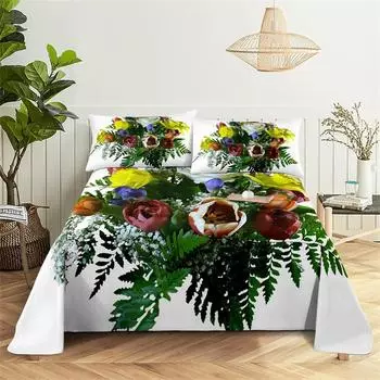 Комплект постельного белья Green Plants Queen для девочек, для дам Комплект постельного белья Leaf Простыни и наволочки Постельное белье Простыня Комплект постельного белья Flat Sheet Flat Sheet&110x230cm 2pcs