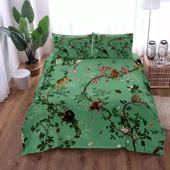 Комплект постельного белья Green Safari Monkeys King Queen Double Full Twin Single Size EU single(135x200cm)