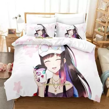 Комплект постельного белья Hana Yomeguri Single Twin Full Queen King Size Bed Set Adult Kid Bedroom Duvetcover Sets Kawaii Anime Bed Sheet Set EU Single 135x200cm