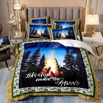 Комплект постельного белья Happy Camping Queen, пододеяльник из микрофибры Rustic Farm Camping Lovers с 2 наволочками 90X200cm 2PCS