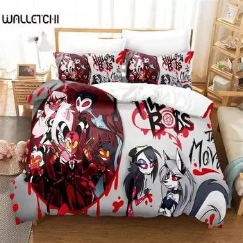 Комплект постельного белья Helluva Boss с 3D-принтом, пододеяльник, одеяло, комплект постельного белья, наволочка, размер King Queen Twin для мальчиков и девочек взрослых 135x200cm 2pcs