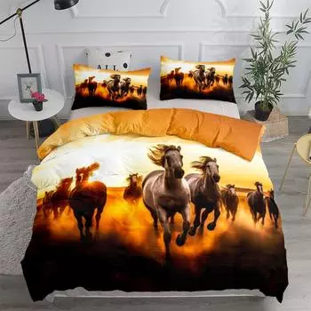 Комплект постельного белья Horses in the Sunshine Duvet Cover Set Single Twin Double Queen King Cal King Size Комплект постельного белья 135x200cm