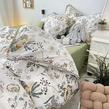 Комплект постельного белья Ins American Countryside Style Class A Double Layer Yarn Soft Washed Cotton Duvet Set Set Bed Belts Single150x200 3pcs
