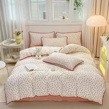 Комплект постельного белья INS Girls Cherry Soft Washed Cotton Простыня Queen King Size Пододеяльник Комплект одеяла Наволочка Постельное белье Single150x200 3pcs
